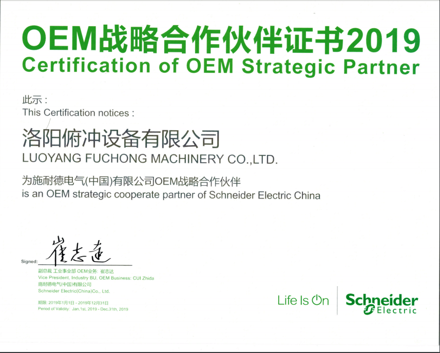OEM戰略合作伙伴證書2019